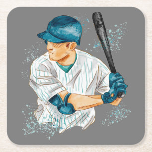 Baseball-Player für Wasserfarben Rechteckiger Pappuntersetzer