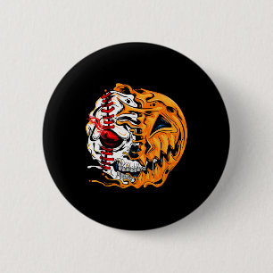 Baseball Player Halloween Pumpkin Skeleton Button