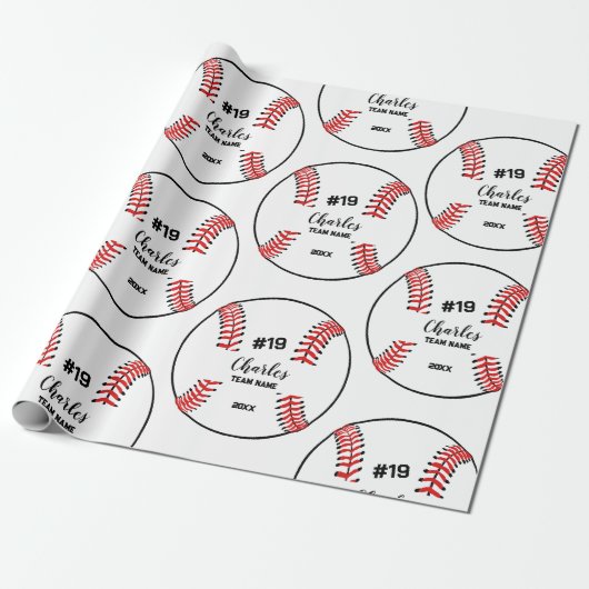 Baseball Player-Individuelle Name-Nummer und Team Geschenkpapier (Ungerollt)