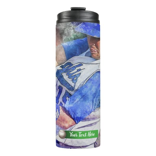 Baseball-Player mit Blue Uniform Thermosbecher (Vorderseite)