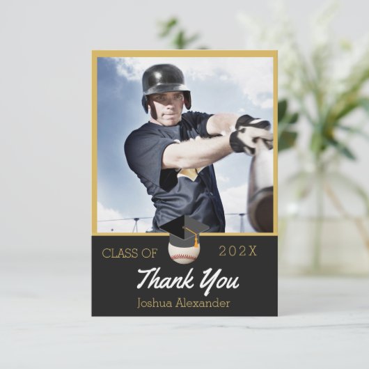 Baseball-Player Modernes Foto Abschluss Klasse Dankeskarte (Stehend Vorderseite)
