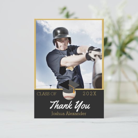 Baseball-Player Modernes Foto Abschluss Klasse Dankeskarte (Stehend Vorderseite)