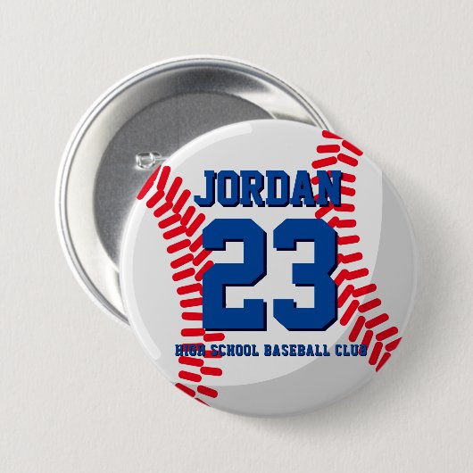 Baseball Player Number School Sportteam Button (Vorne & Hinten)