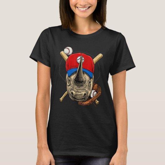 Baseball Player Rhinoceros Pitcher Catcher Basebal T-Shirt (Vorderseite)