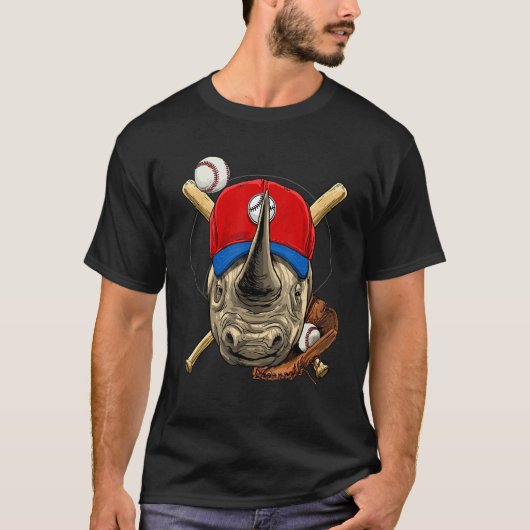 Baseball Player Rhinoceros Pitcher Catcher Basebal T-Shirt (Vorderseite)