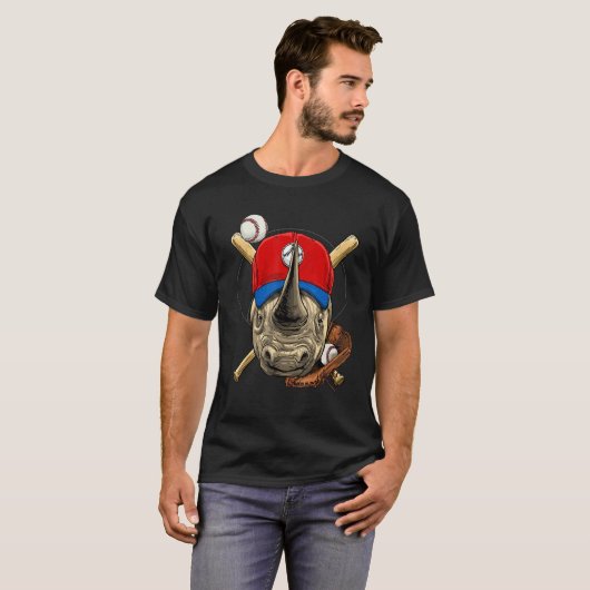 Baseball Player Rhinoceros Pitcher Catcher Basebal T-Shirt (Vorne ganz)