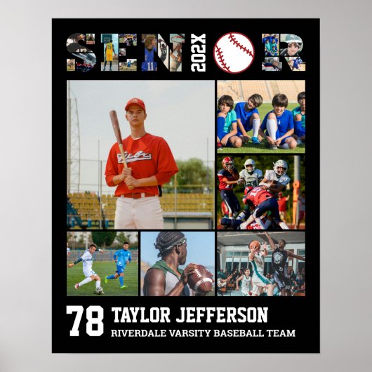 Baseball Player Senior Night Sports Foto Collage Poster (Vorne)