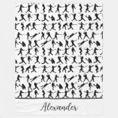 Baseball Player-Silhouette Schwarzweißname Fleecedecke (Vorderseite)