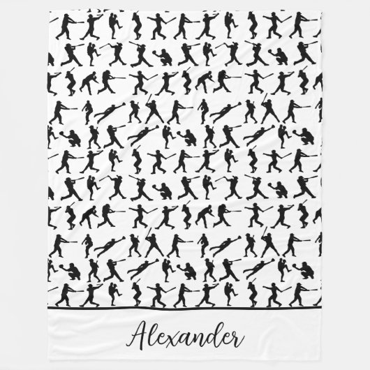 Baseball Player-Silhouette Schwarzweißname Fleecedecke (Vorderseite)