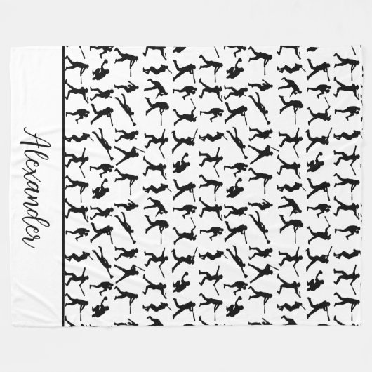 Baseball Player-Silhouette Schwarzweißname Fleecedecke (Vorderseite (Horizontal))