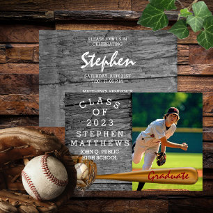 Baseball Player Sports Rustikales Foto Abschluss Einladung