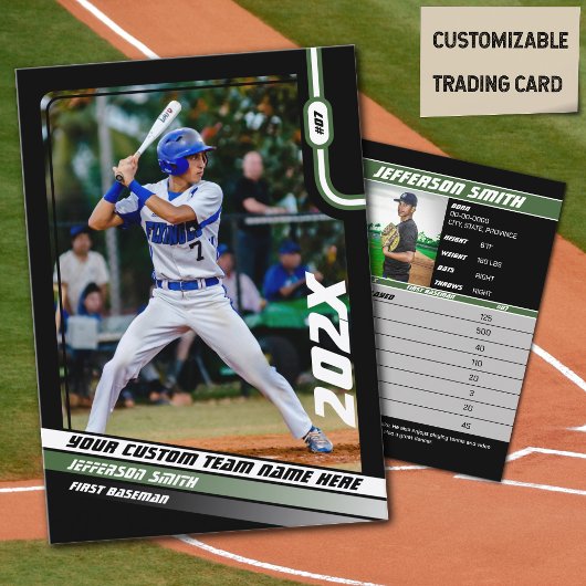 Baseball Player Trading Card Custom Green Gift Telefonnummerkarte