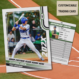 Baseball Player Trading Card Custom Green Gray Telefonnummerkarte