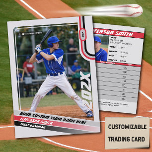 Baseball Player Trading Card Custom Red Gray Telefonnummerkarte