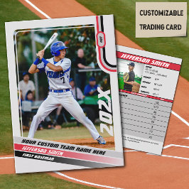 Baseball Player Trading Card Custom Red Gray Telefonnummerkarte