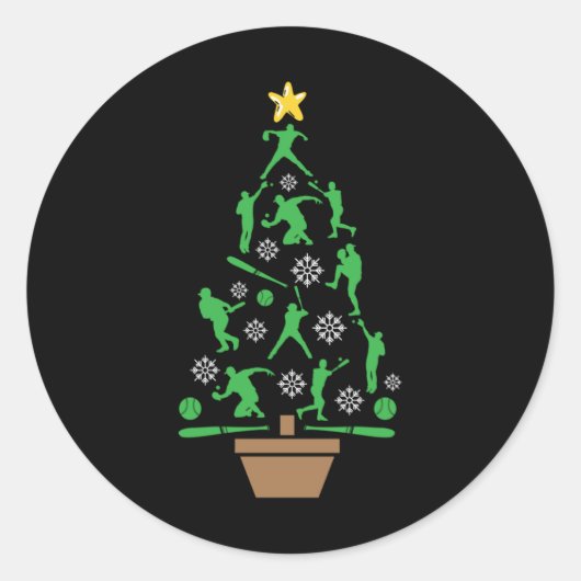 Baseball Player Weihnachtsbaum Runder Aufkleber (Vorderseite)