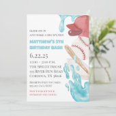 Baseball Pool Party Birthday Invitation Einladung (Stehend Vorderseite)