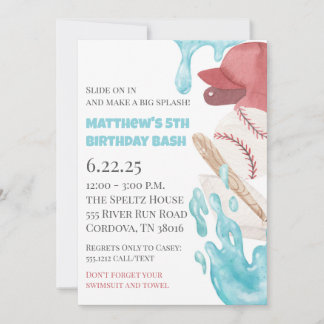 Baseball Pool Party Birthday Invitation Einladung