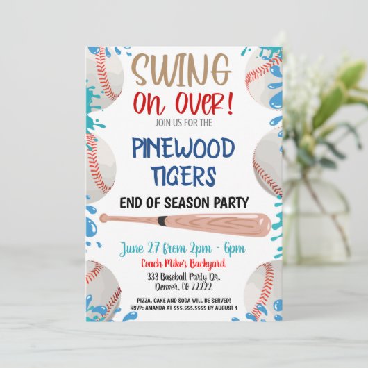 Baseball Pool-Party Einladung (Stehend Vorderseite)