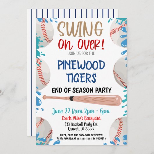 Baseball Pool-Party Einladung (Vorne/Hinten)