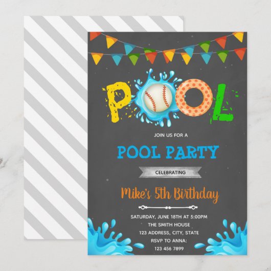Baseball-Pool-Party Einladung (Vorne/Hinten)