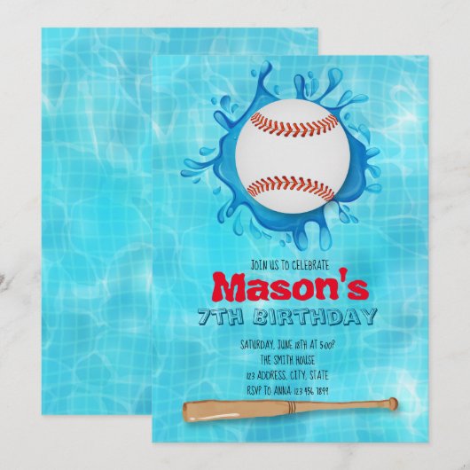 Baseball-Pool-Party Einladung (Vorne/Hinten)
