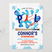 Baseball Pool Party Splish Splash Pool Birthday Einladung (Vorne/Hinten)