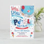 Baseball Pool Party Splish Splash Pool Geburtstag Einladung (Stehend Vorderseite)