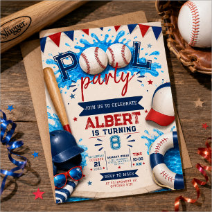 Baseball-Poolparty-Geburtstagseinladungsvorlage Einladung