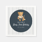 Baseball Preppy Bear 1. Geburtstag Serviette (Vorderseite)