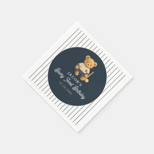 Baseball Preppy Bear 1. Geburtstag Serviette (Ecke)