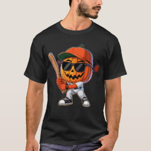 Baseball Pumpkin Kürbislaterne Swinging Bat Hallo T-Shirt