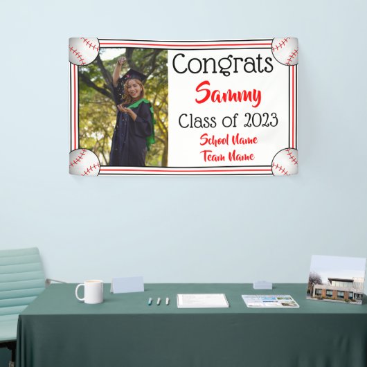 Baseball Red & Black One Foto Abschluss Banner (Messeveranstaltung)