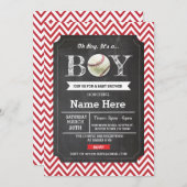 Baseball Red Boy Baby Dusche Zickzack einladen Einladung (Vorne/Hinten)