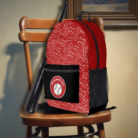 Baseball Red Print Bedruckter Rucksack
