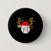 Baseball Reindeer Santa Hat Christmas Button (Vorderseite)