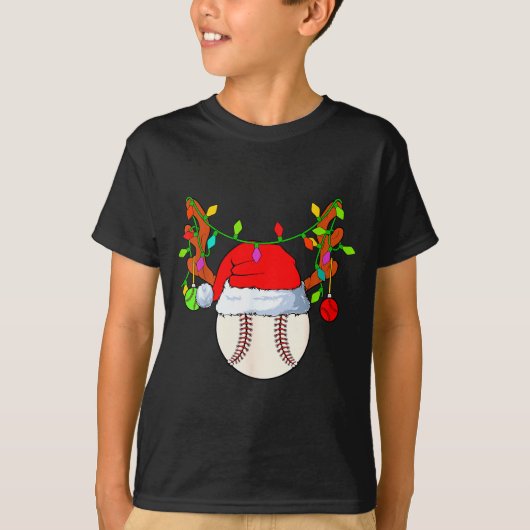 Baseball Reindeer Santa Hat Christmas T-Shirt (Vorderseite)