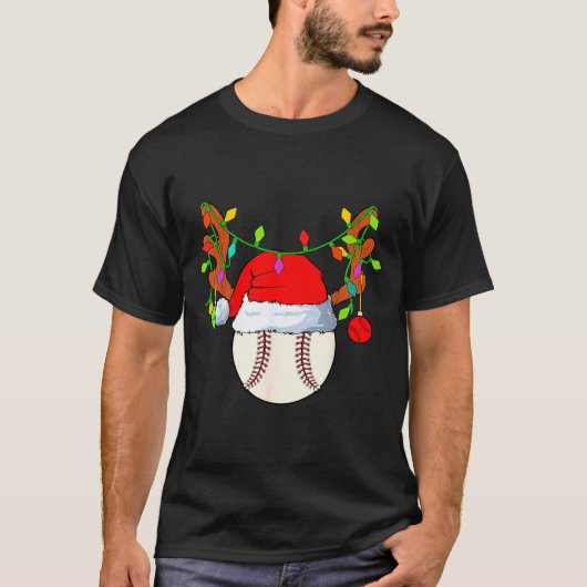 Baseball Reindeer Santa Hat Christmas T-Shirt (Vorderseite)