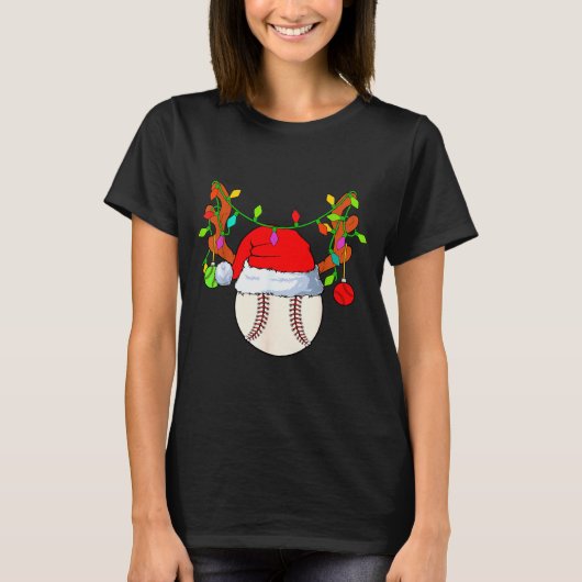Baseball Reindeer Santa Hat Christmas T-Shirt (Vorderseite)
