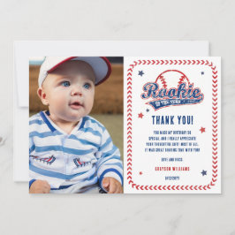 Baseball Rookie 1st Birthday Party Photo  Dankeskarte