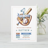 Baseball Rookie Ball Bat Blue Fun Boy 1. Geburtsta Einladung (Stehend Vorderseite)