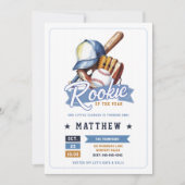 Baseball Rookie Ball Bat Cap Blue Boy 1. Geburtsta Einladung (Vorderseite)