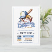 Baseball Rookie Ball Bat Cap Blue Boy 1. Geburtsta Einladung (Stehend Vorderseite)