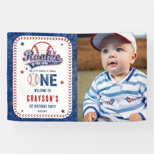 Baseball Rookie des 1. Geburtstags-Party Banner (Horizontal)