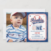 Baseball Rookie Front Foto 1. Geburtstag Party Einladung (Vorderseite)