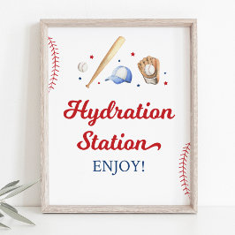 Baseball Rookie Hydration Station Birthday Sign Poster