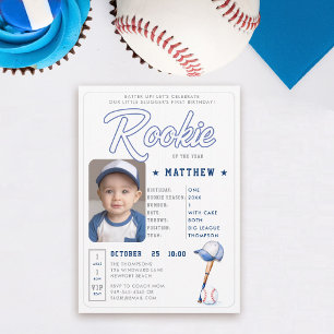 Baseball Rookie Stats Blue Foto Boy 1. Geburtstag Einladung
