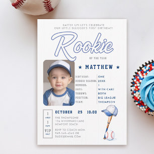 Baseball Rookie Stats Card Foto Boy 1. Geburtstag Einladung