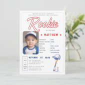 Baseball Rookie Stats Niedliches Foto Junge 1. Geb Einladung (Stehend Vorderseite)