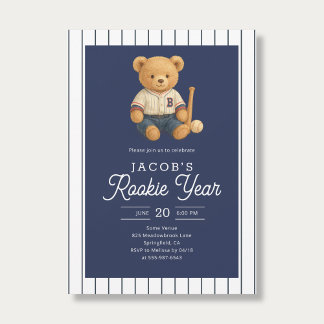 Baseball Rookie Teddy Bear 1st Birthday Einladung